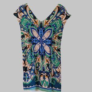Maeve Anthropologie Kaleidoscope Print Dress XS Blue Green Boho Retro Mini